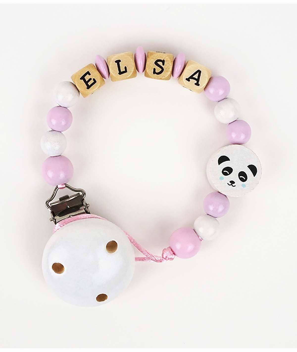 Chupetero Madera Cadenita Personalizada Mi Pipo Panda Rosa - Nanetes #