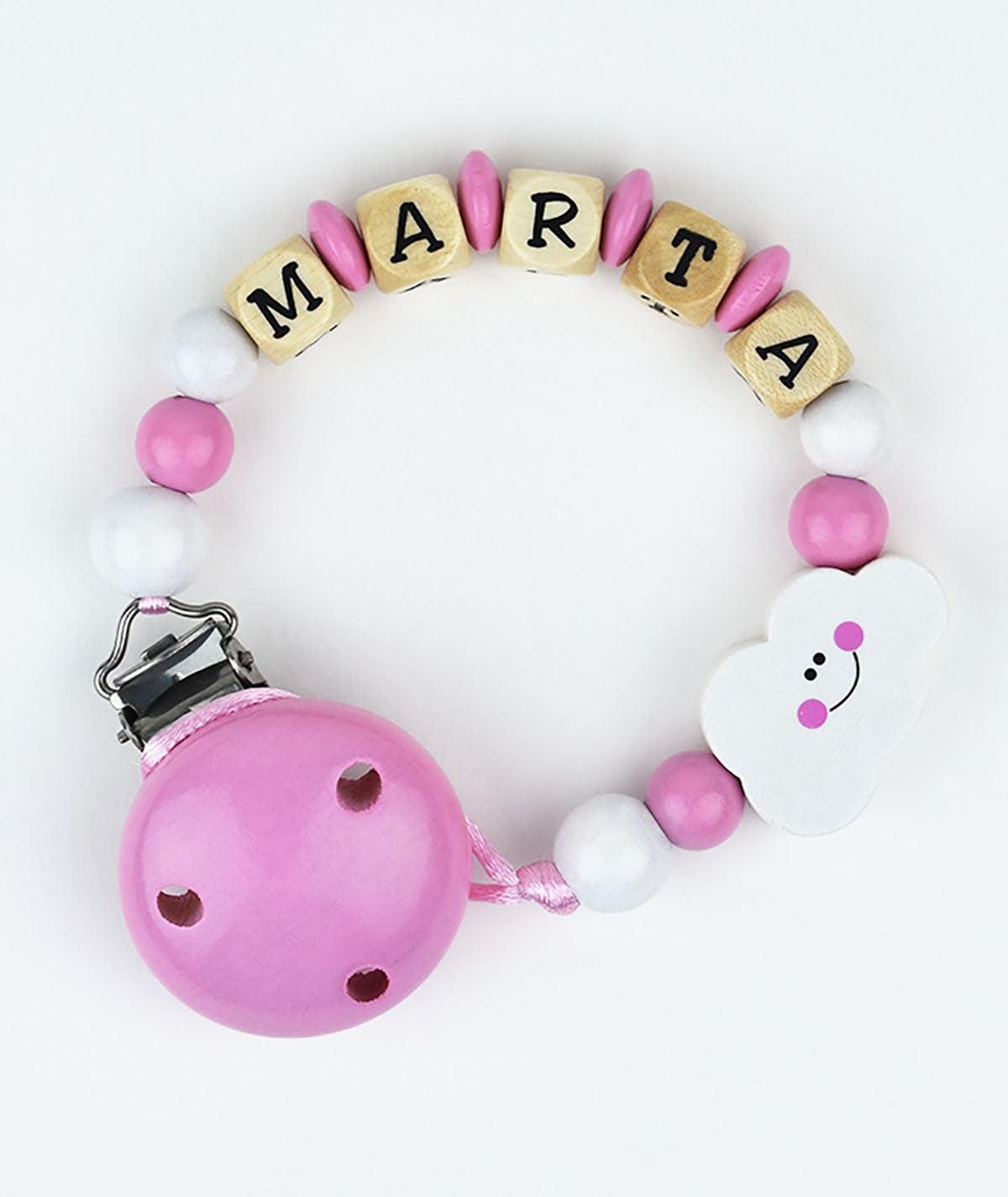 Chupetero Madera Cadenita Personalizada Mi Pipo Nube Rosa - Nanetes #