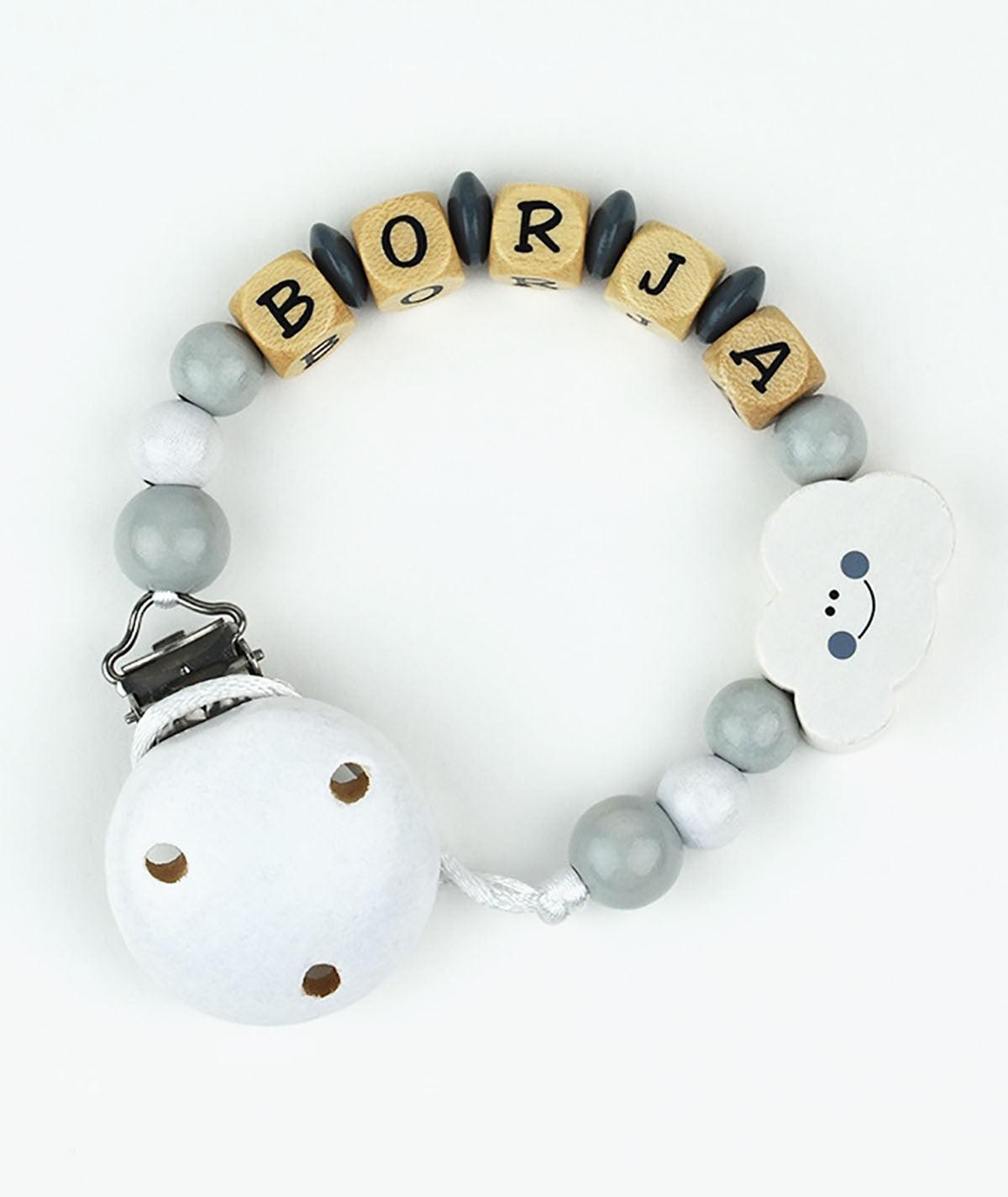 Chupetero Madera Cadenita Personalizada Mi Pipo Nube Gris - Nanetes #