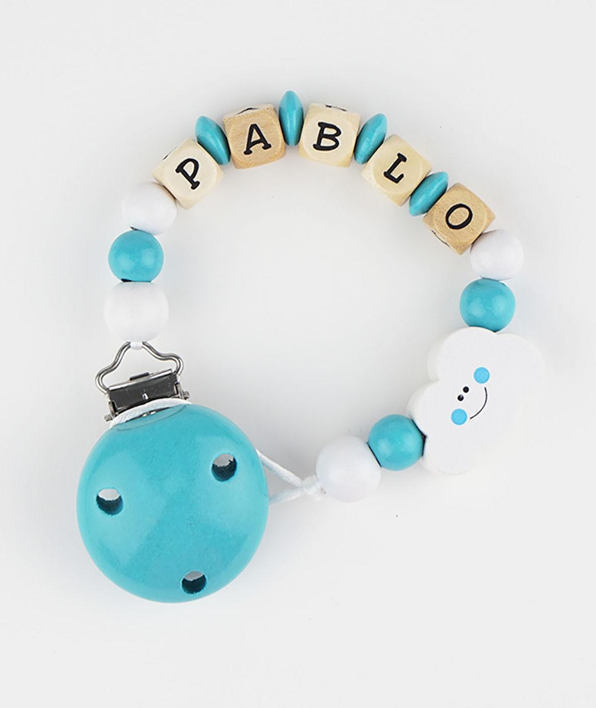 Chupetero Madera Cadenita Personalizada Mi Pipo Nube Turquesa - Nanetes #