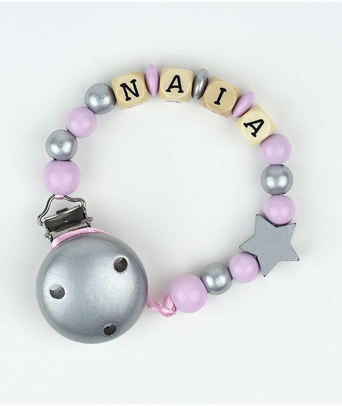 Chupetero Madera Cadenita Personalizada Mi Pipo Plata/Rosa - Nanetes #