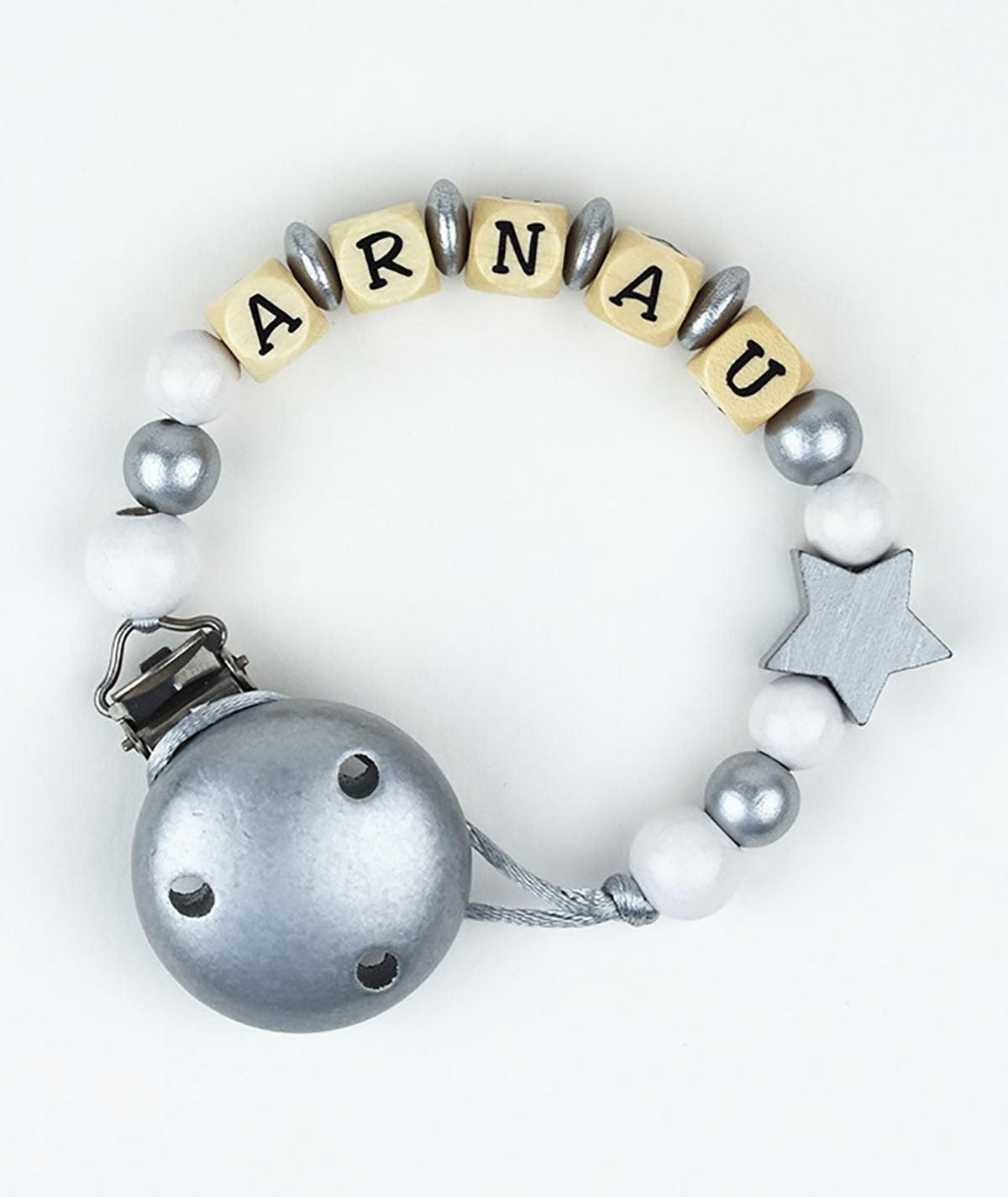 Chupetero Madera Cadenita Personalizada Mi Pipo Plata/Blanco - Nanetes #