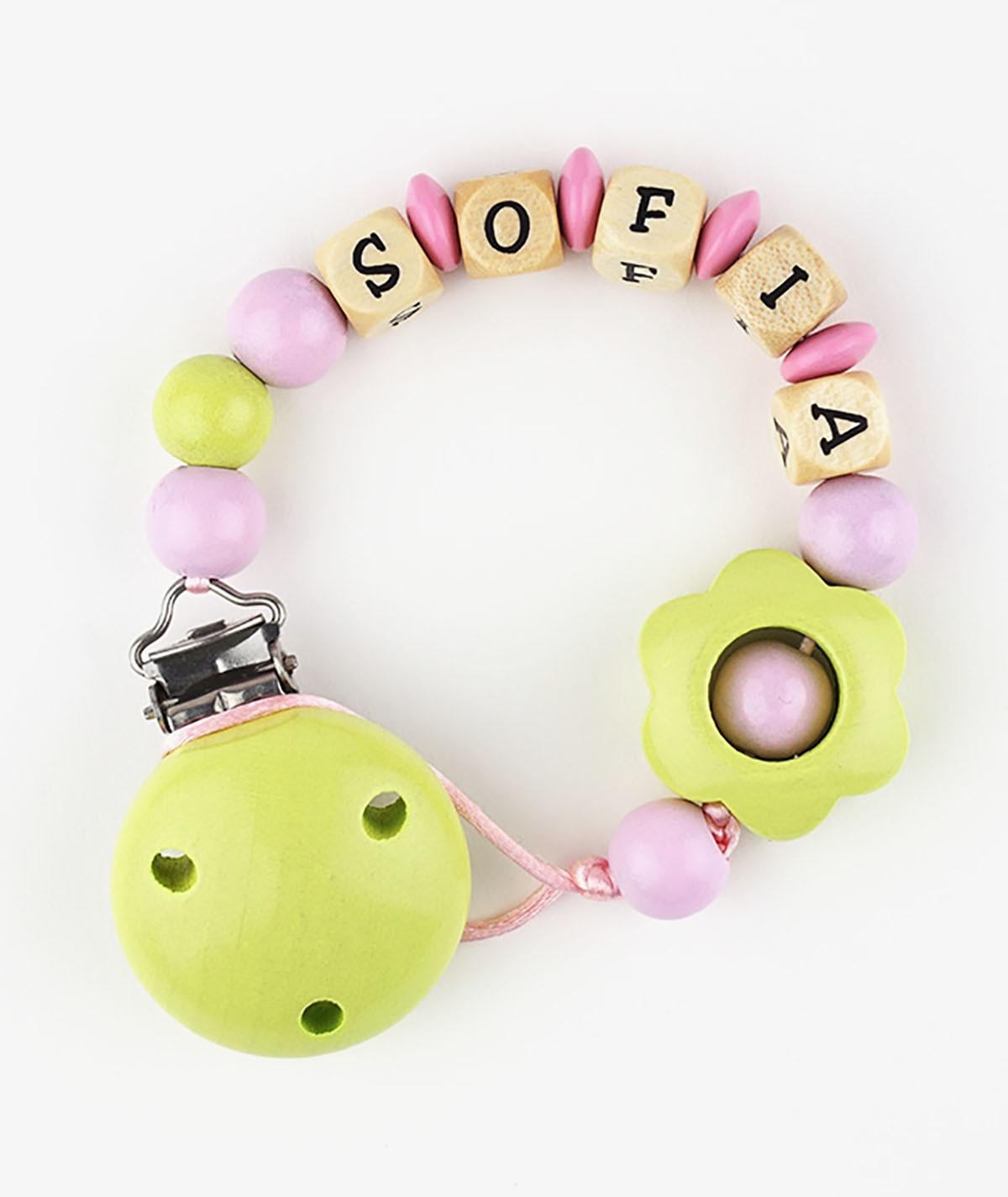 Chupetero Madera Cadenita Personalizada Mi Pipo Flor Lima - Nanetes #