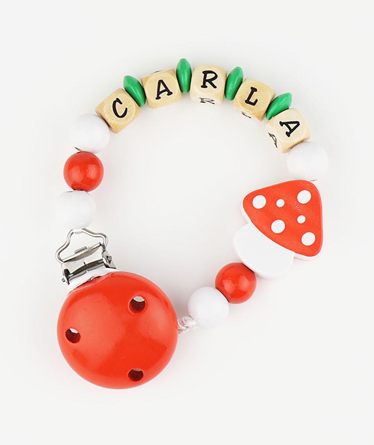 Chupetero Madera Cadenita Personalizada Mi Pipo Seta Roja - Nanetes #