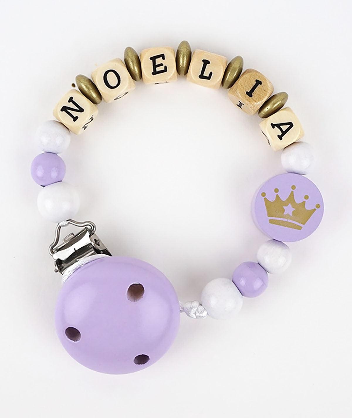 Chupetero Madera Cadenita Personalizada Mi Pipo Corona Malva - Nanetes #