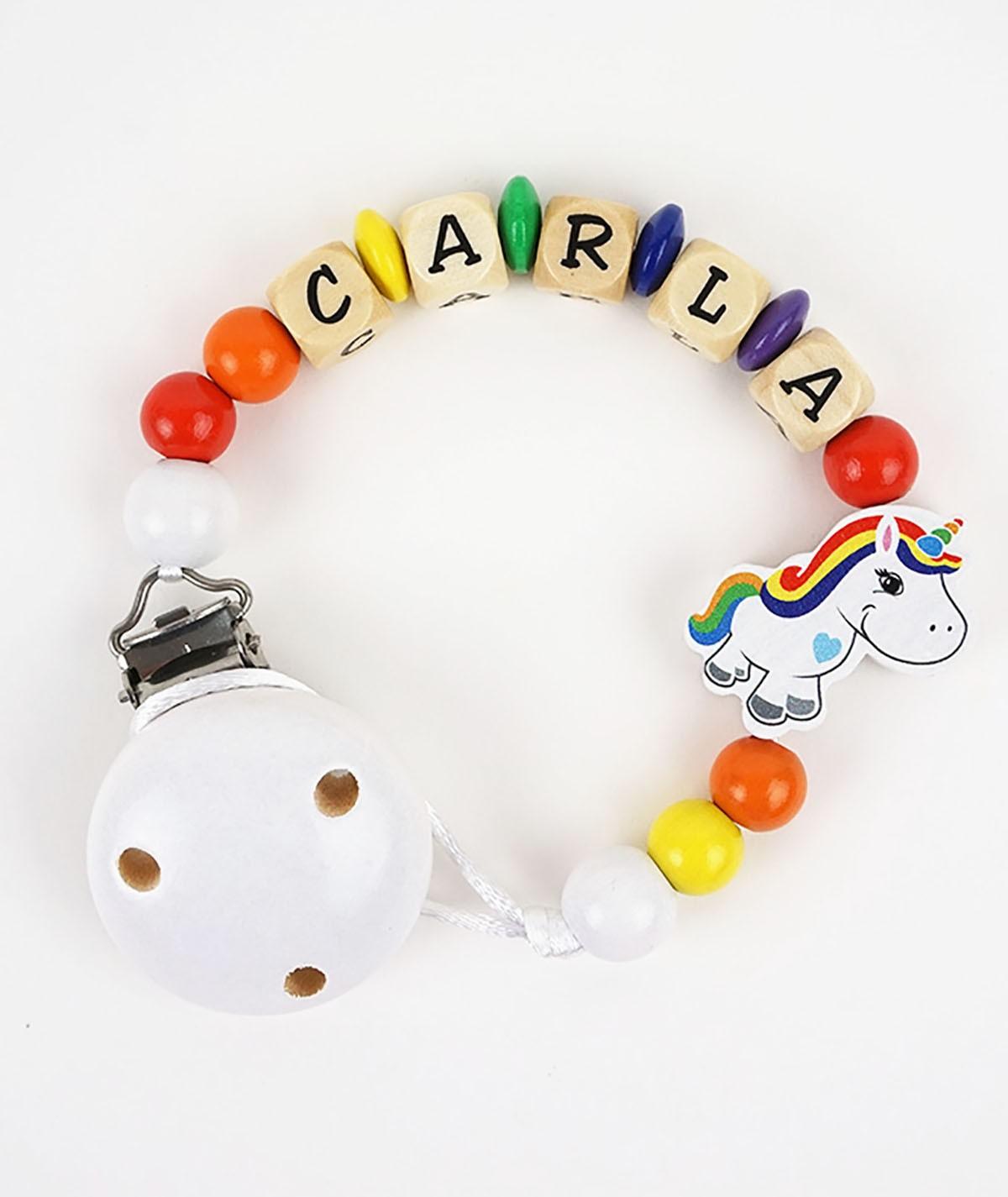 Chupetero Madera Cadenita Personalizada Mi Pipo Unicornio Multicolor - Nanetes #