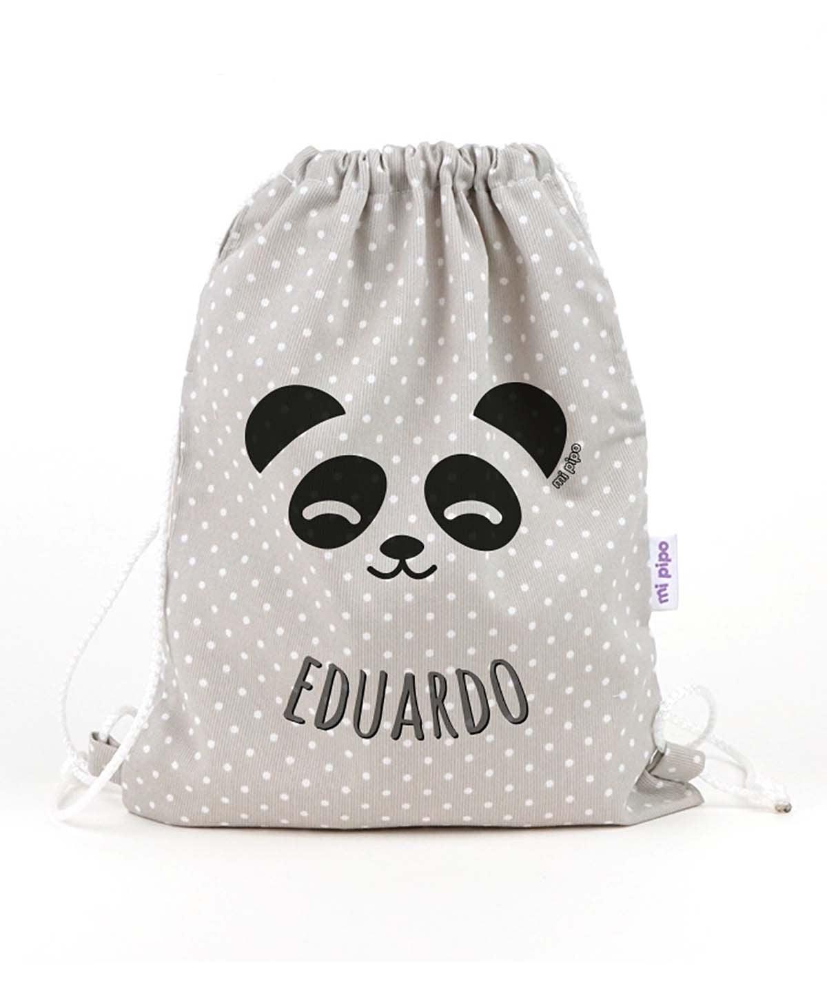 Bolsa Tela Niños Petate Personalizado Mi Pipo Panda Gris - Nanetes #