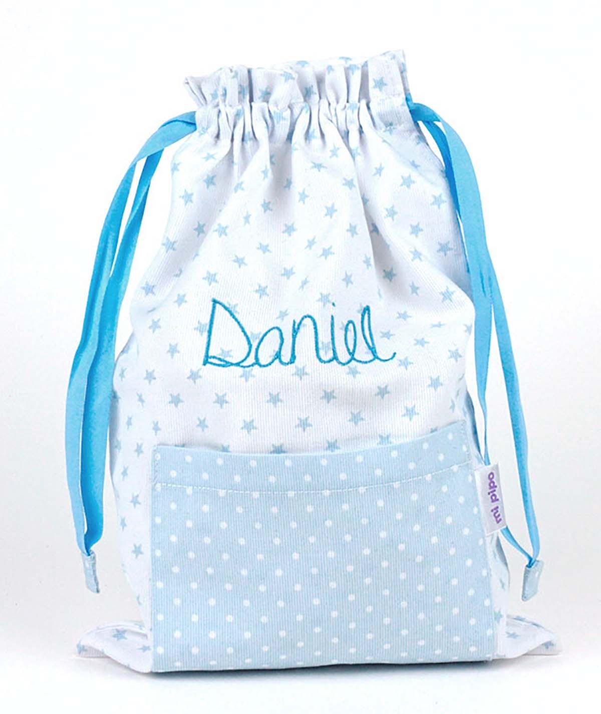 Bolsa Tela Niños Personalizada Saquito Mi Pipo Estrellas Celeste - Nanetes #