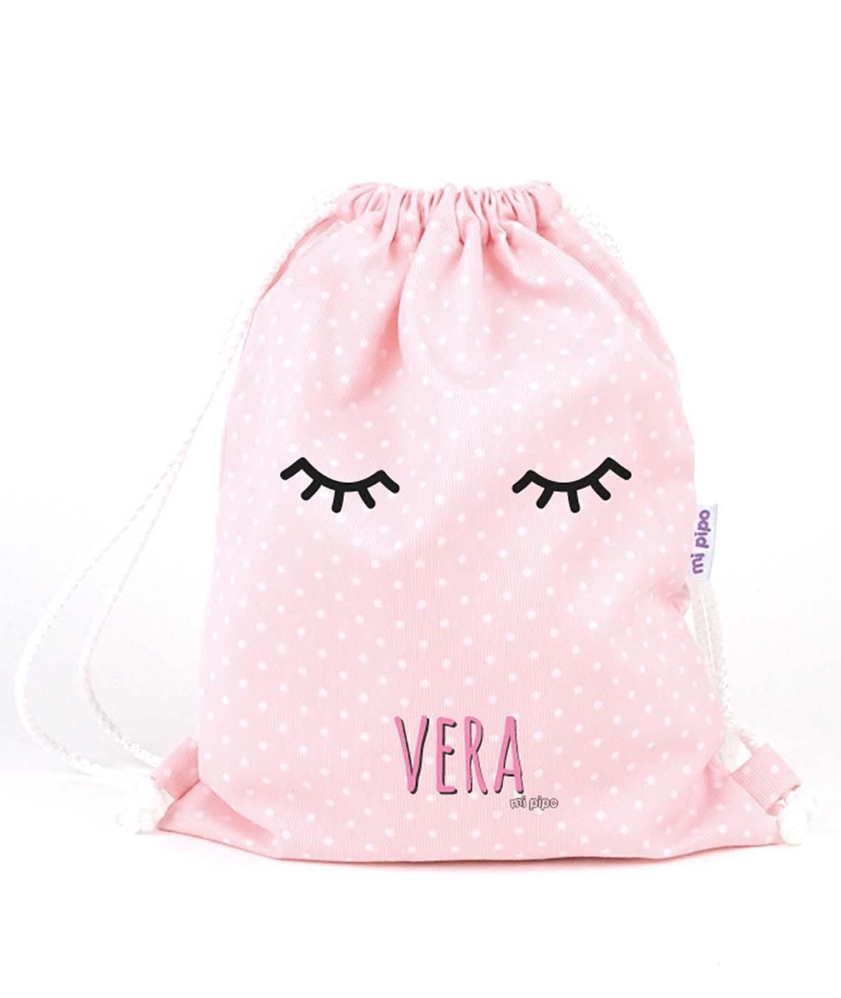Bolsa Tela Niña Personalizada Petate Mi Pipo Pestañas Rosa - Nanetes #