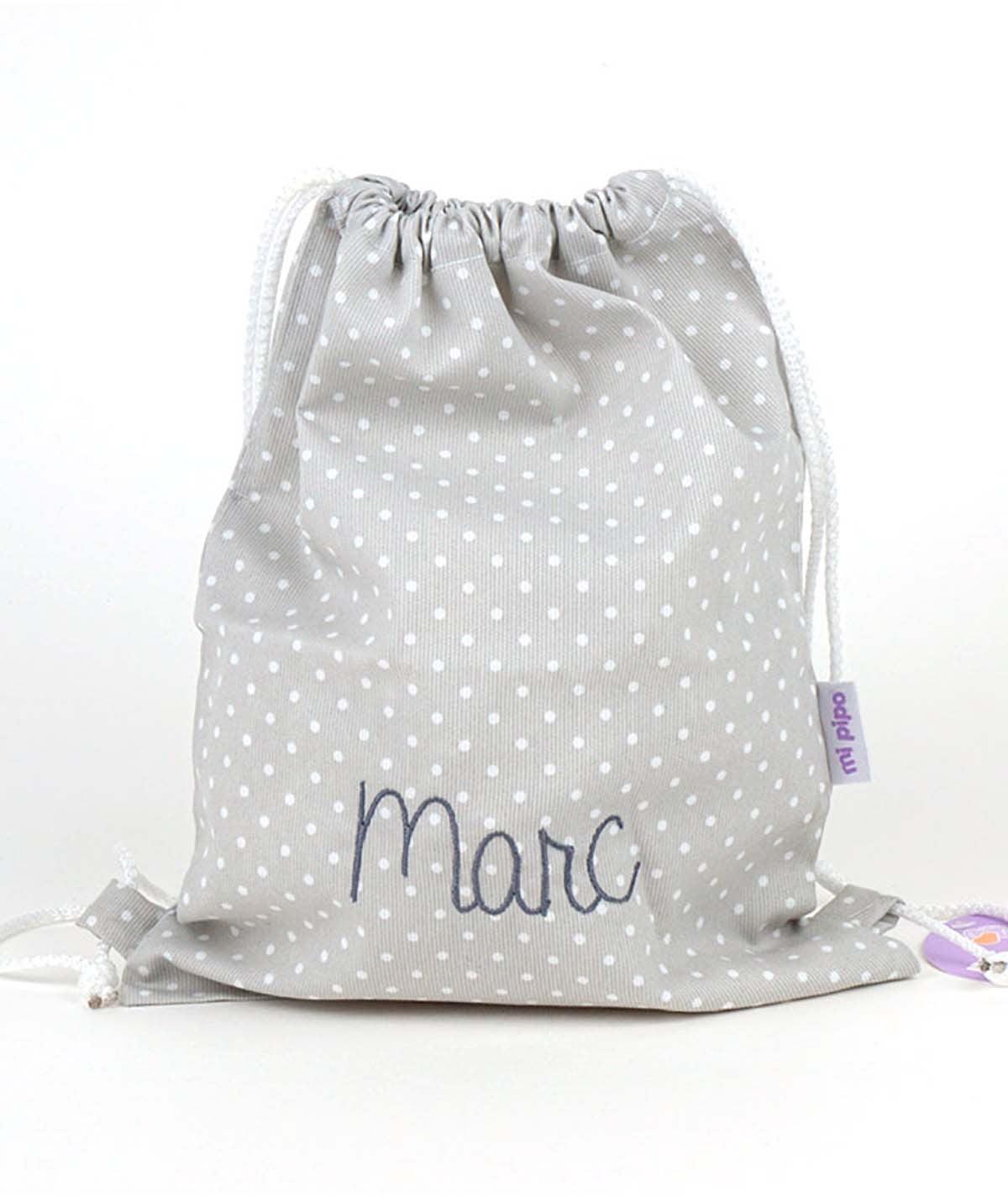 Bolsa Tela Personalizada Petate Mi Pipo Topitos Gris - Nanetes #