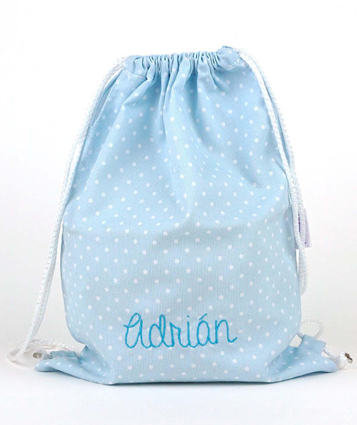 Bolsa Tela Niños Petate Personalizado Mi Pipo Topitos Celeste - Nanetes #