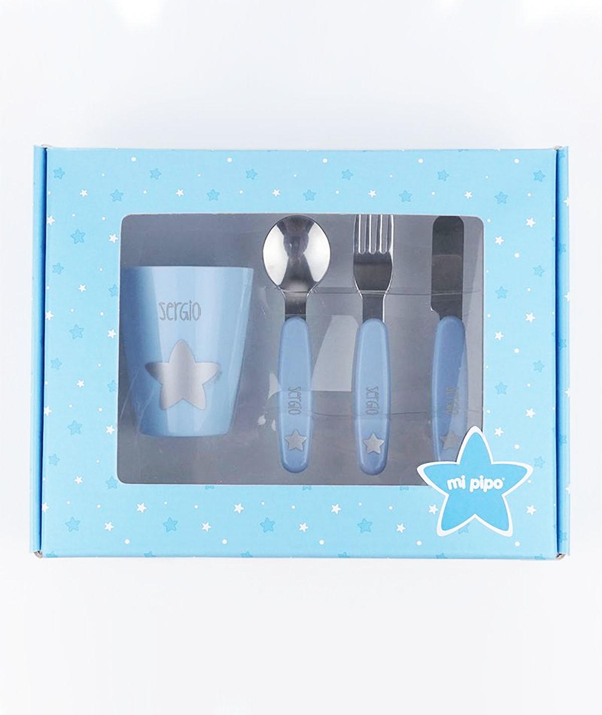 Cubiertos Infantiles y Vaso Personalizados Estrella Celeste - Nanetes #
