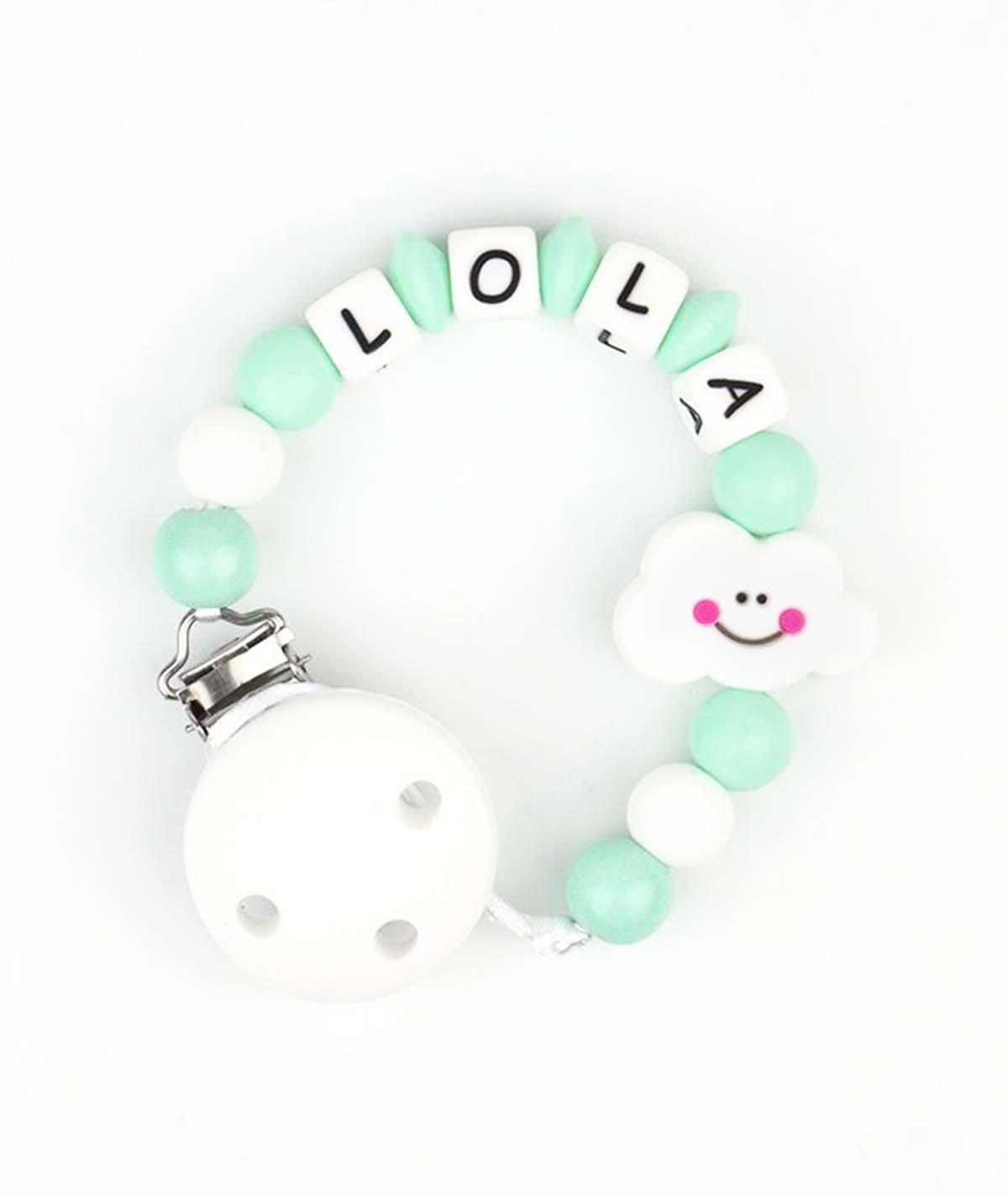 Chupetero Silicona Cadenita Personalizada Mi Pipo Nube Menta - Nanetes #
