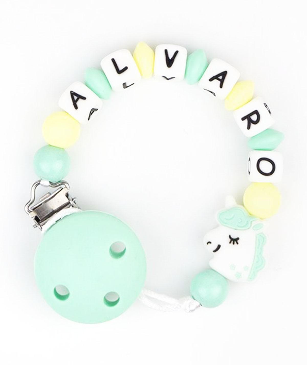 Chupetero Silicona Cadenita Personalizada Mi Pipo Unicornio Menta - Nanetes #