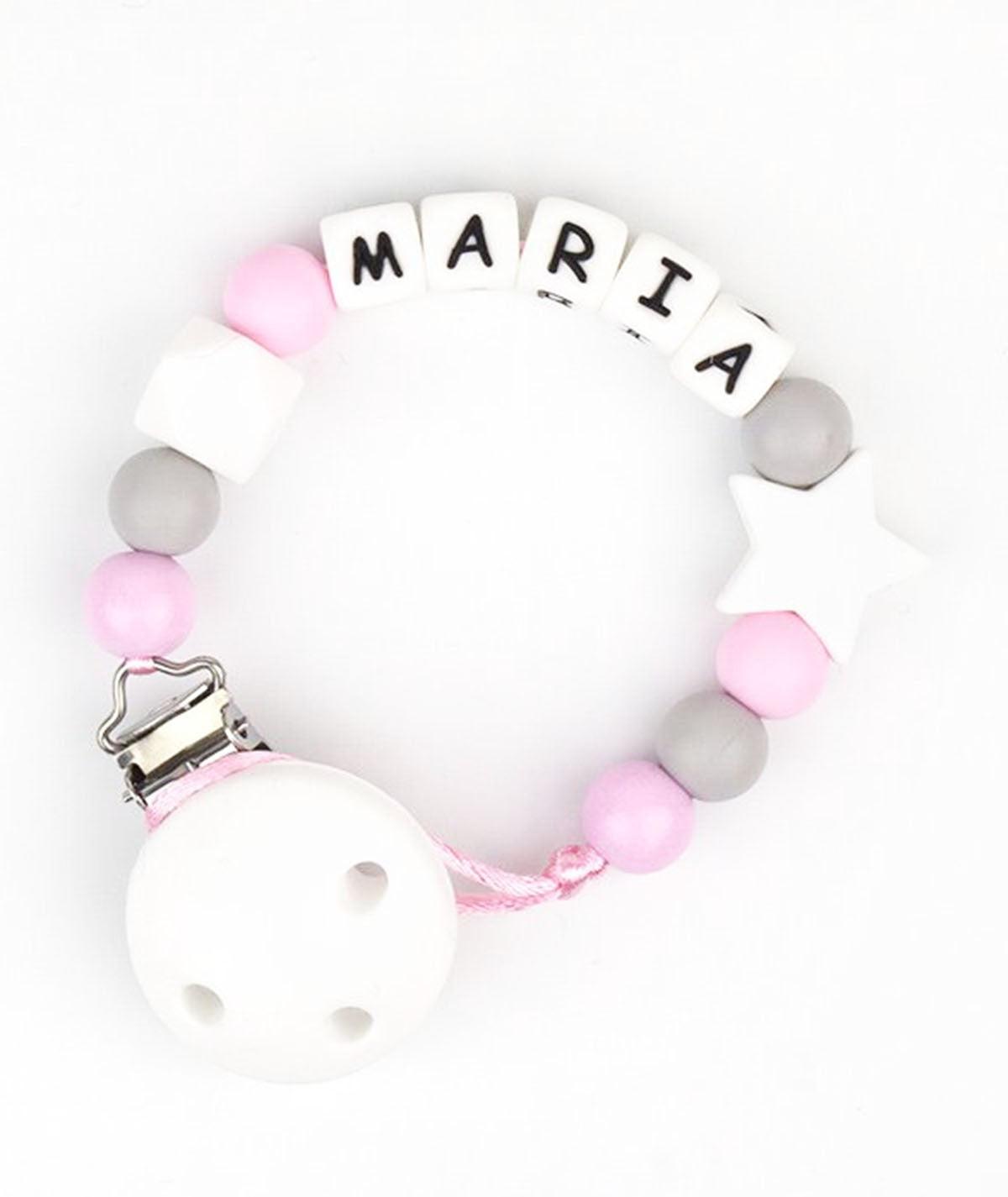 Chupetero Silicona Cadenita Personalizada Mi Pipo Baby Rosa/gris - Nanetes #