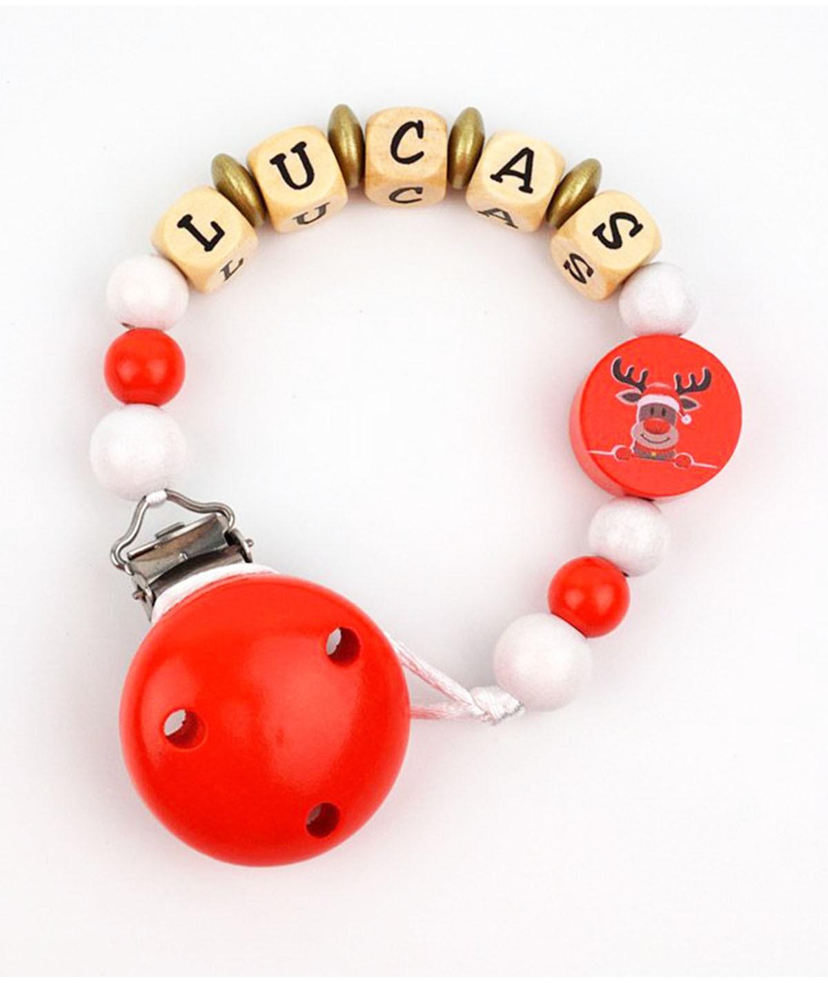 Chupetero Madera Cadenita Personalizada Mi Pipo Navidad Reno Rojo - Nanetes #