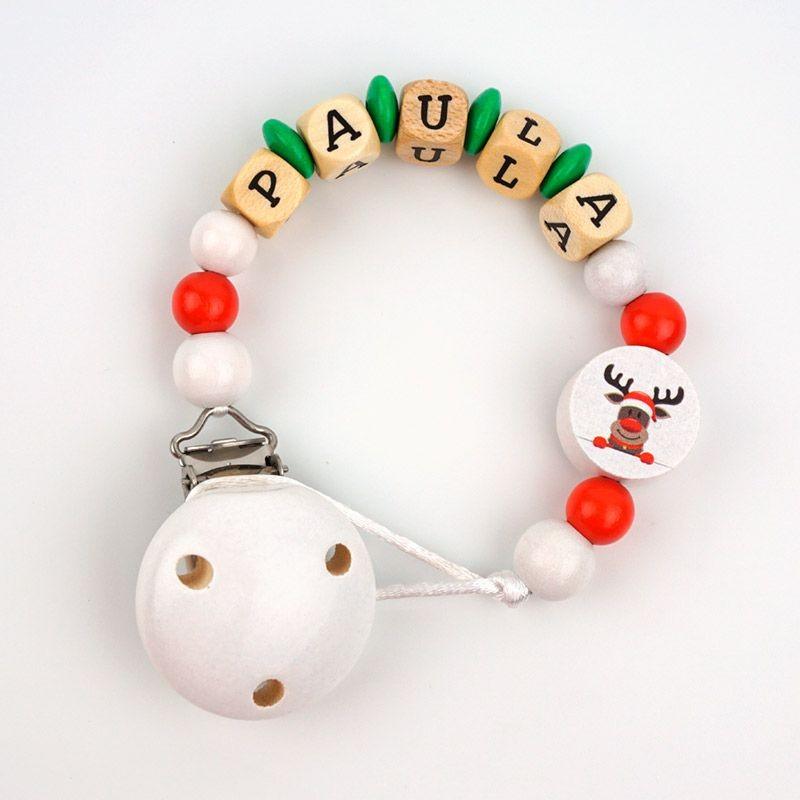 Chupetero Madera Cadenita Personalizada Mi Pipo Navidad Reno Blanco - Nanetes #