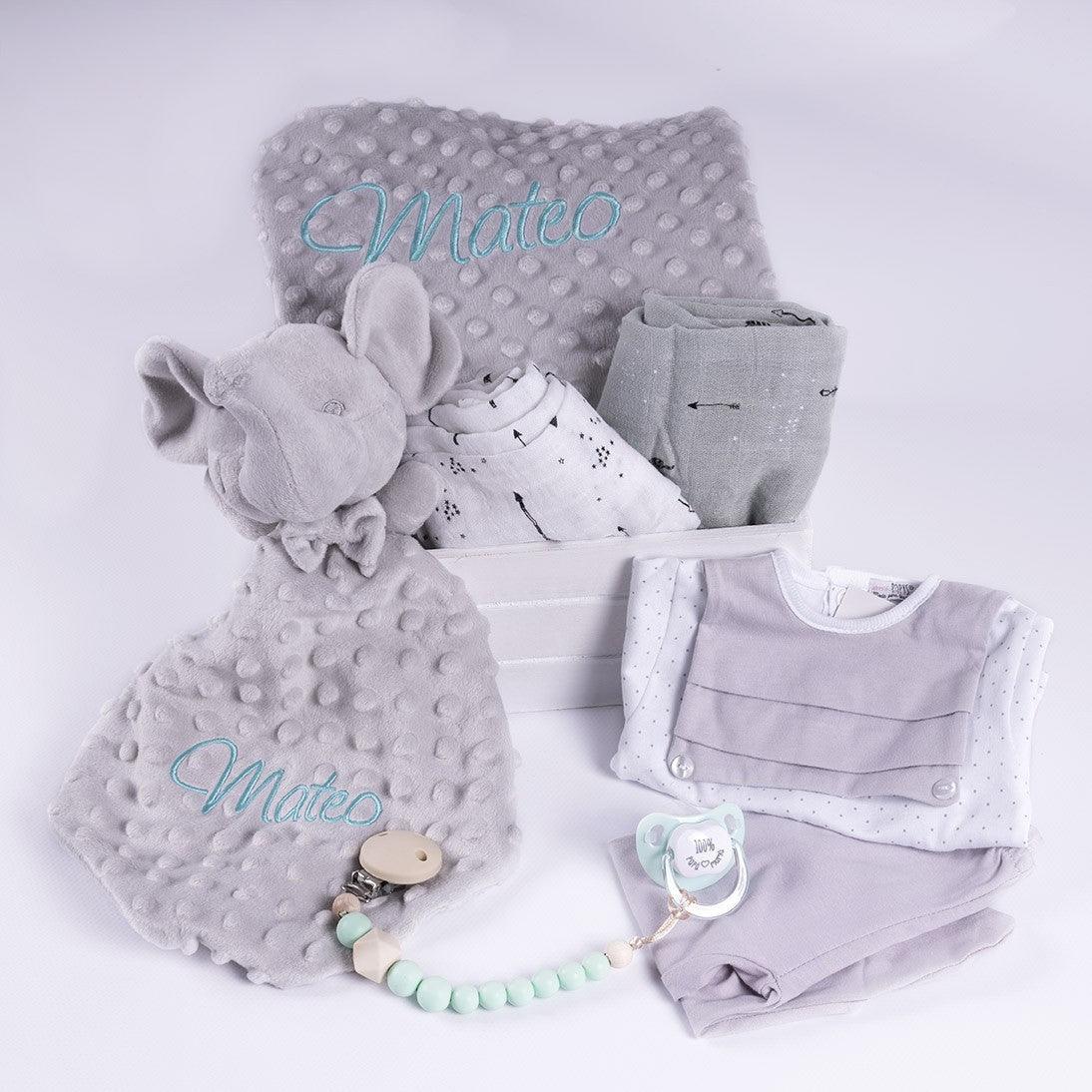 Cesta Regalo Personalizada Primera Puesta Elefante Menta - Nanetes #