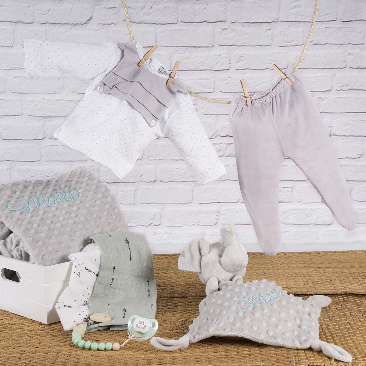 Cesta Regalo Personalizada Primera Puesta Elefante Menta - Nanetes #