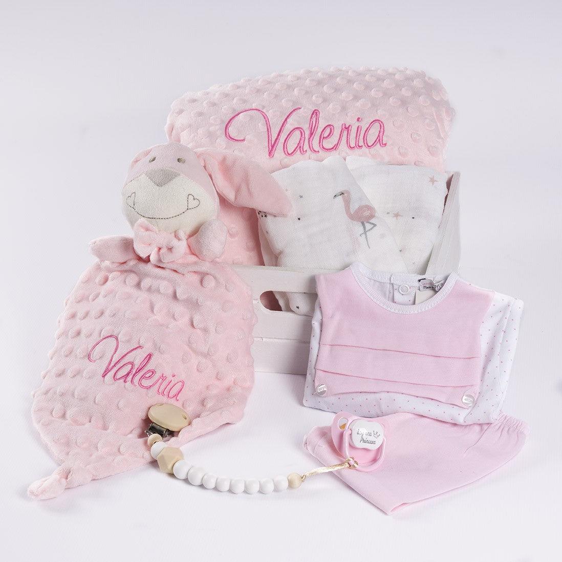 Cesta Regalo Bebé Personalizada Primera Puesta Rosa - Nanetes #