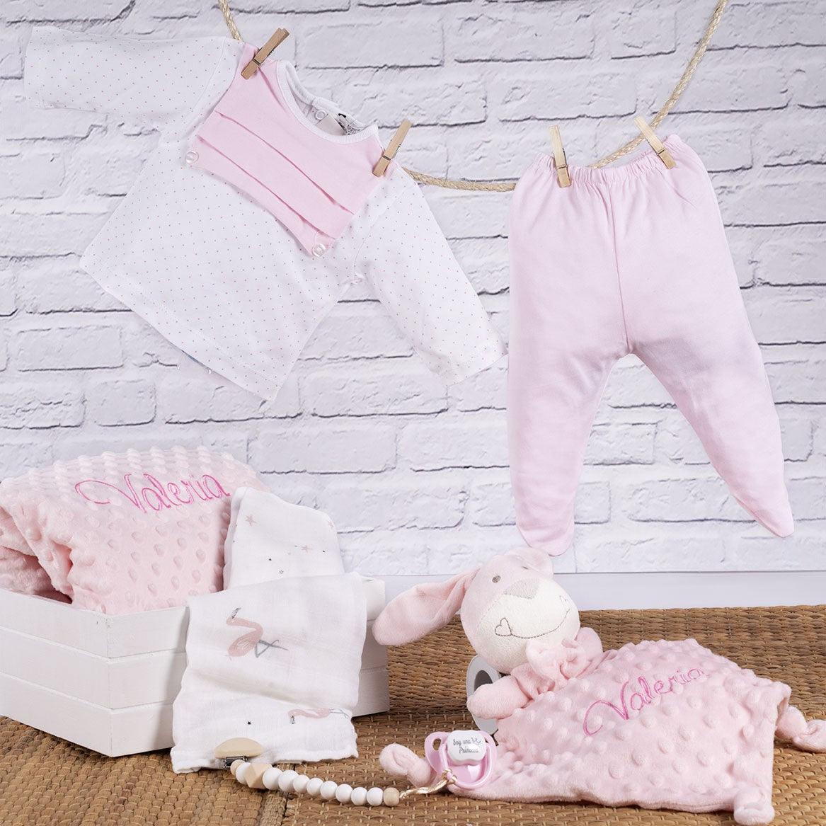 Cesta Regalo Bebé Personalizada Primera Puesta Rosa - Nanetes #