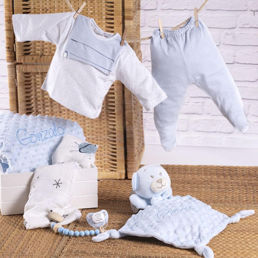 Cesta Regalo Bebé Personalizada Primera Puesta Celeste - Nanetes #