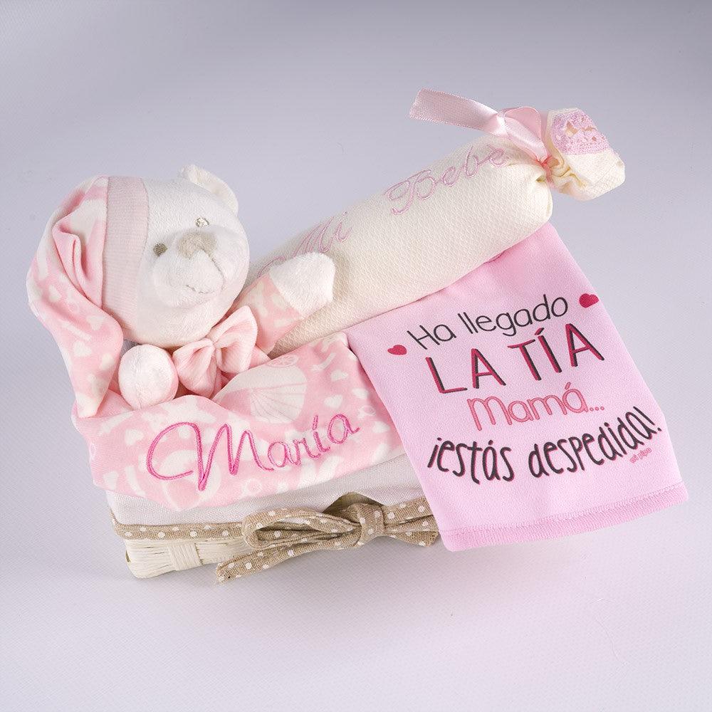 Cesta Regalo Bebé Dou dou Personalizado Ha llegado la tía Nanetes - Nanetes #