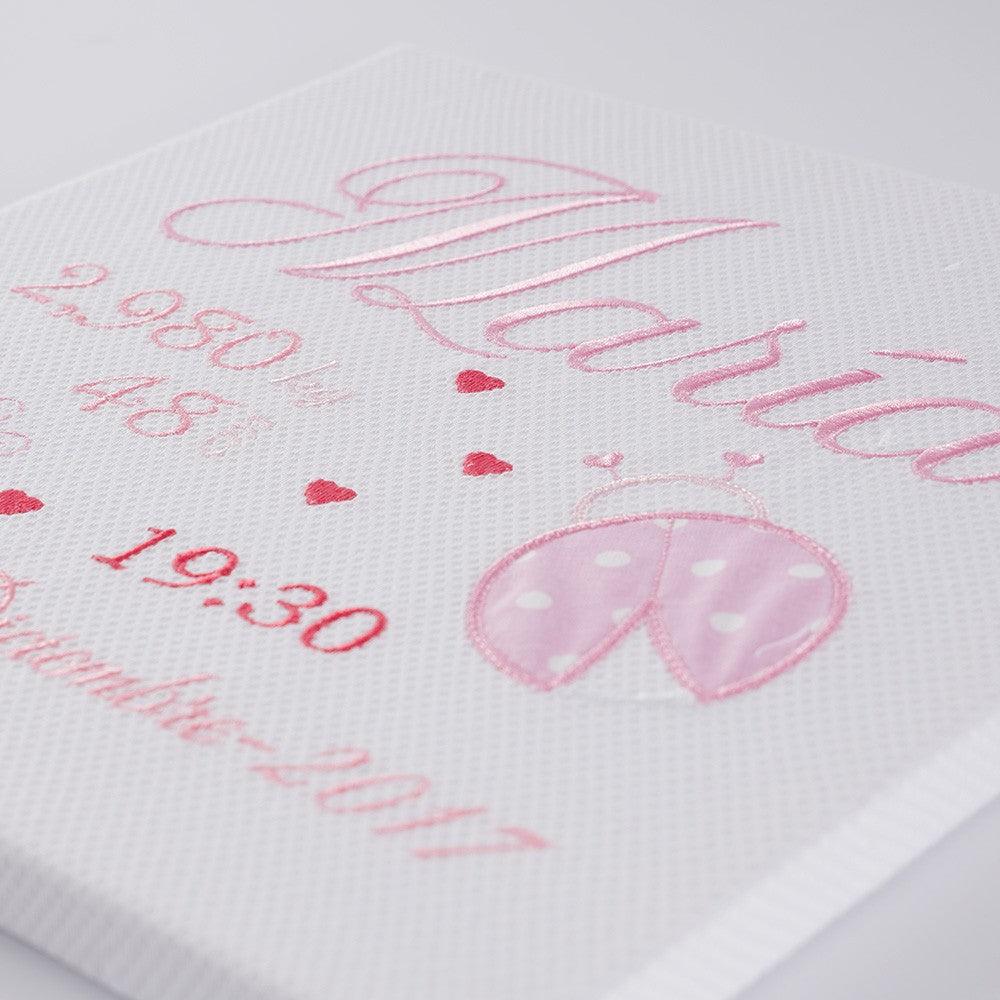 Cuadro Datos Nacimiento Bebé Personalizado Nanetes Mariquitas Rosa - Nanetes #