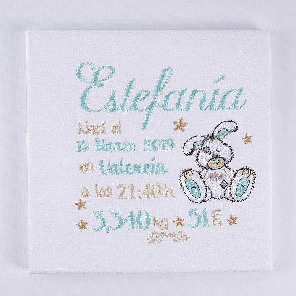 Cuadro Datos Nacimiento Bebé Personalizado Nanetes Conejito Aguamarina - Nanetes