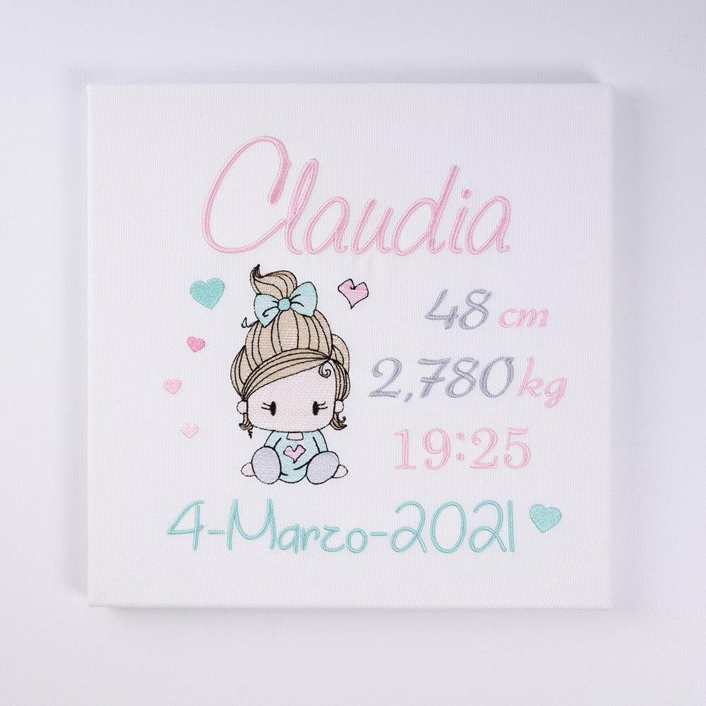 Cuadro Datos Nacimiento Bebé Personalizado Nanetes Niña Corazones - Nanetes #