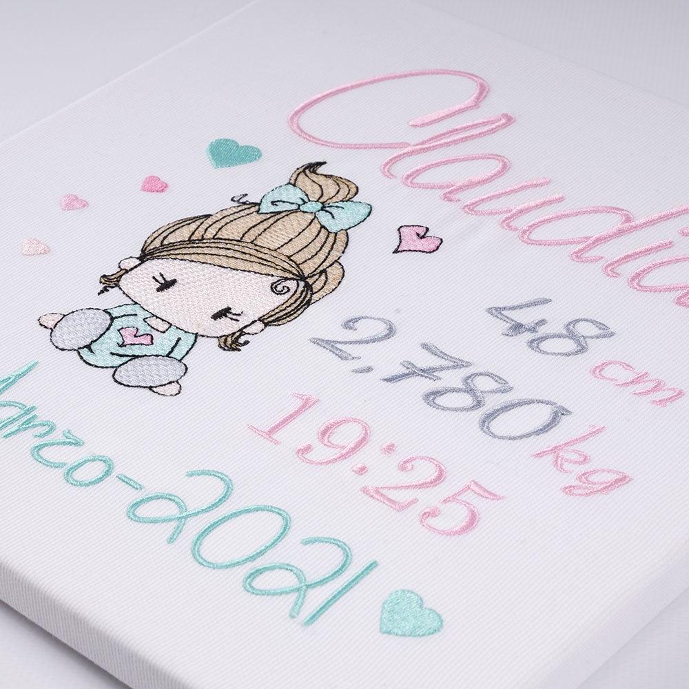 Cuadro Datos Nacimiento Bebé Personalizado Nanetes Niña Corazones - Nanetes #