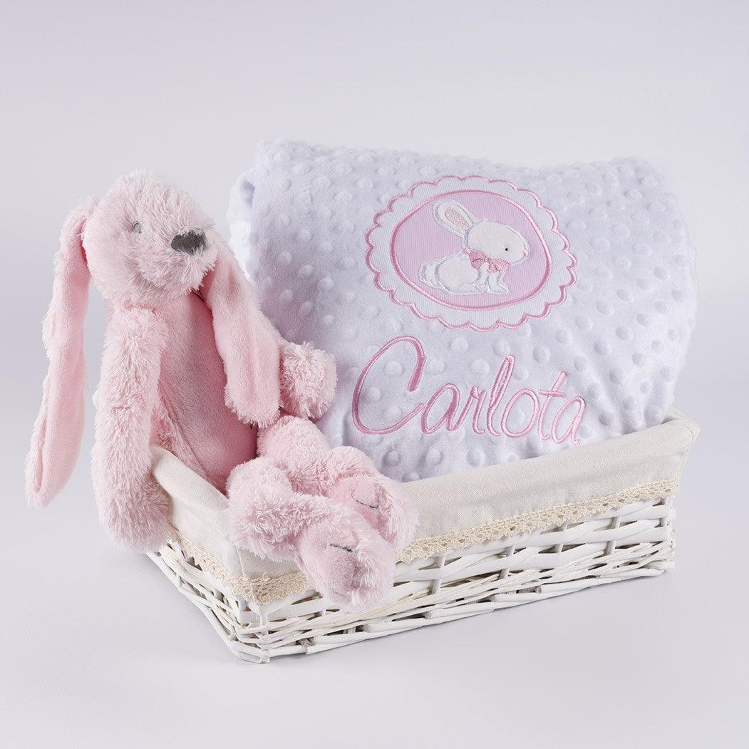 Cesta Regalo Bebé Personalizada Modelo Conejito Orejas Largas Maquillaje - Nanetes #