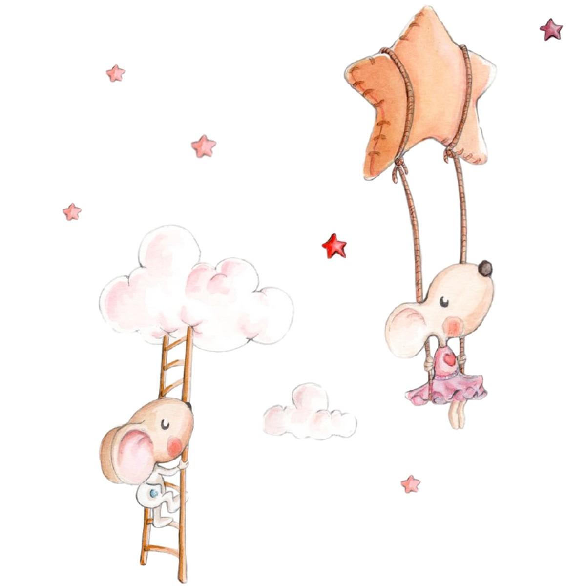 Vinilo Decorativo Infantil Subiendo a las Nubes Sueños de Cigüeña - Nanetes #