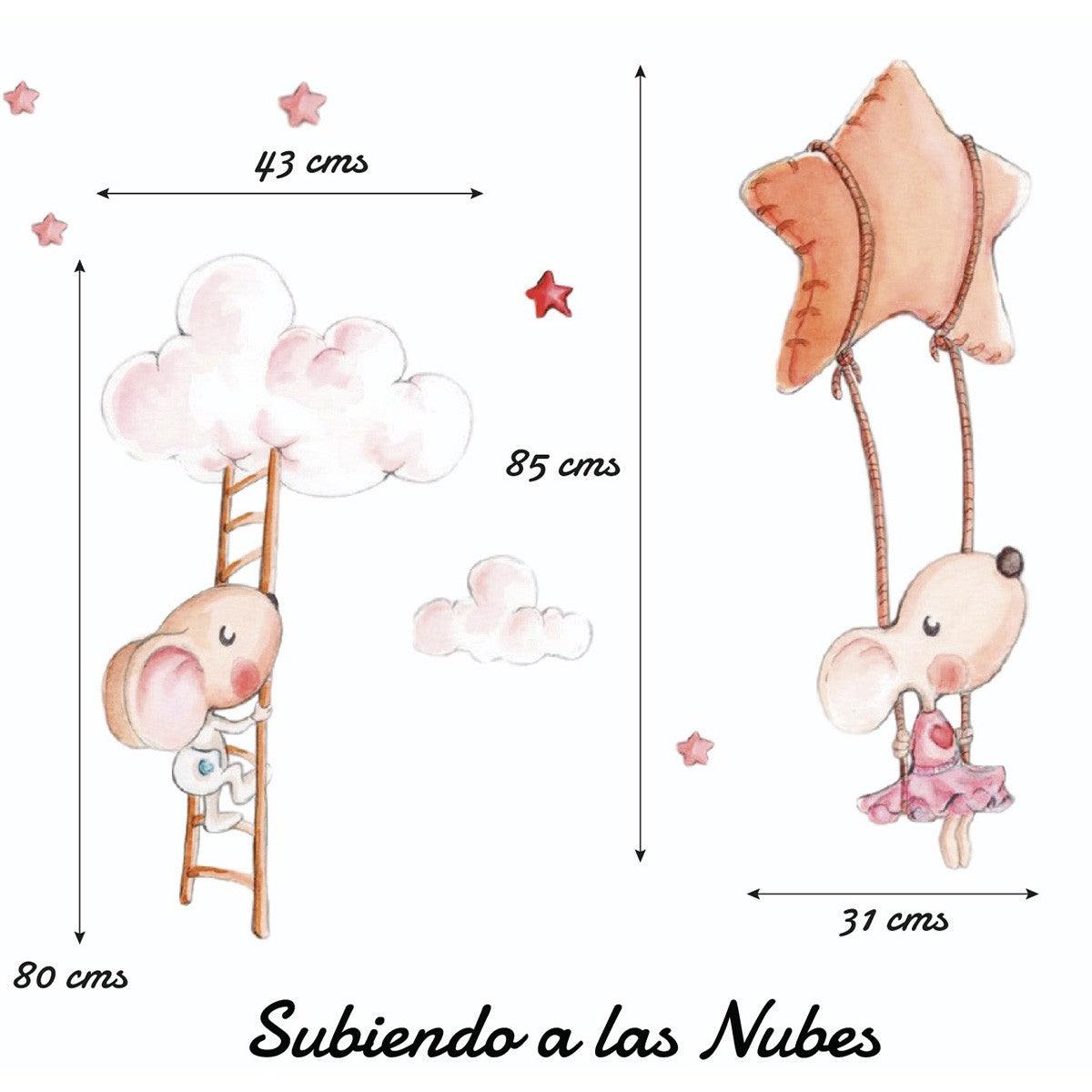 Vinilo Decorativo Infantil Subiendo a las Nubes Sueños de Cigüeña - Nanetes #