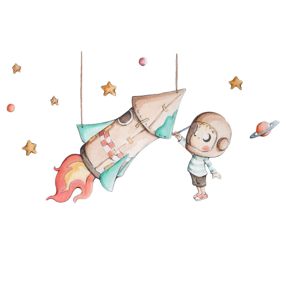 Vinilo Infantil Cohete de Papel Sueños Cigüeña - Nanetes #