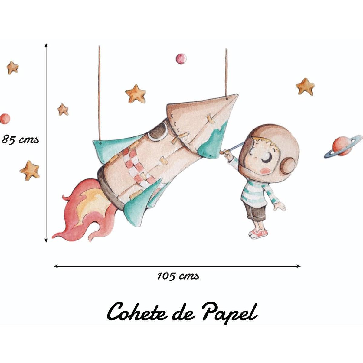 Vinilo Infantil Cohete de Papel Sueños Cigüeña - Nanetes #