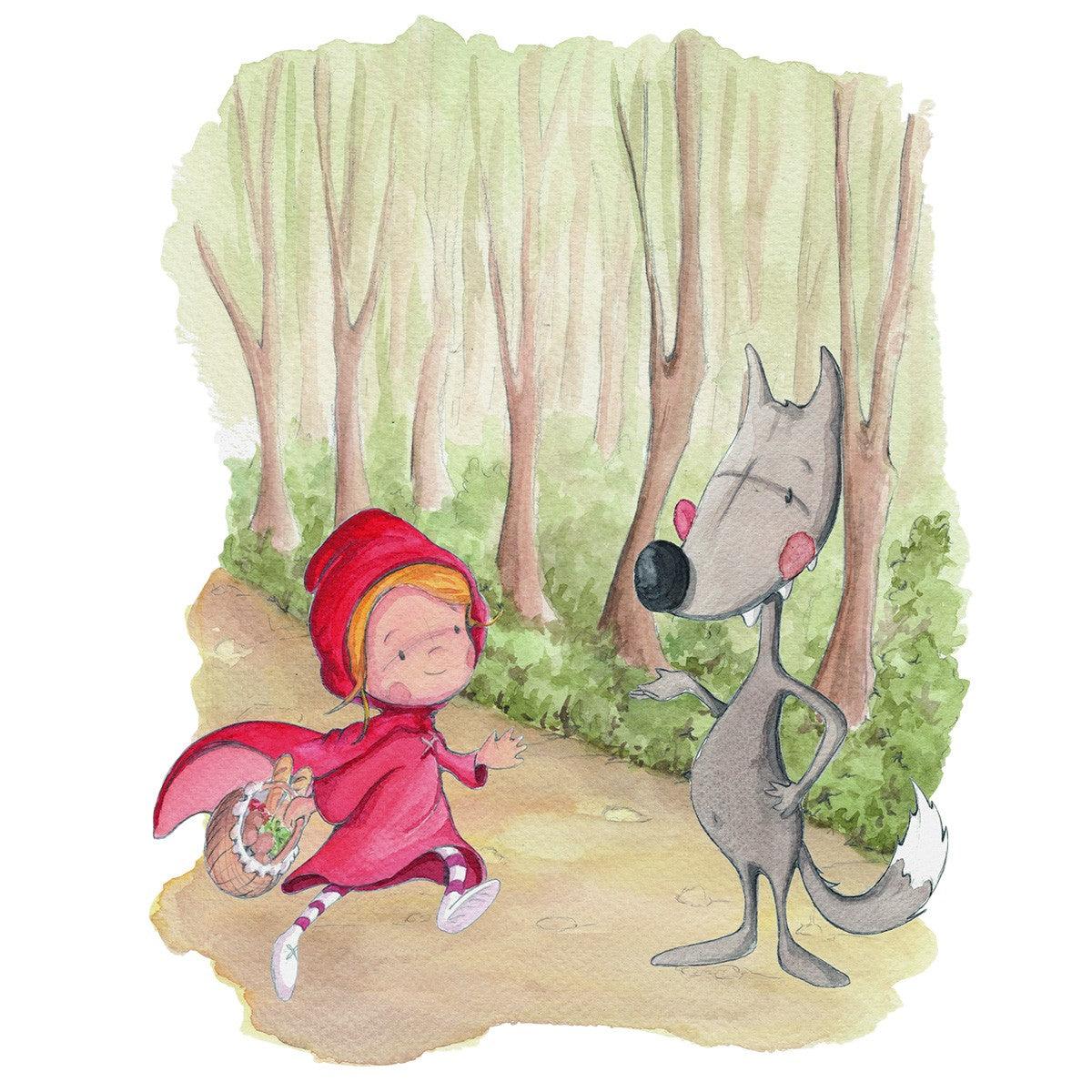 Vinilo Infantil Decorativo Caperucita y el Lobo Sueños de Cigüeña - Nanetes #