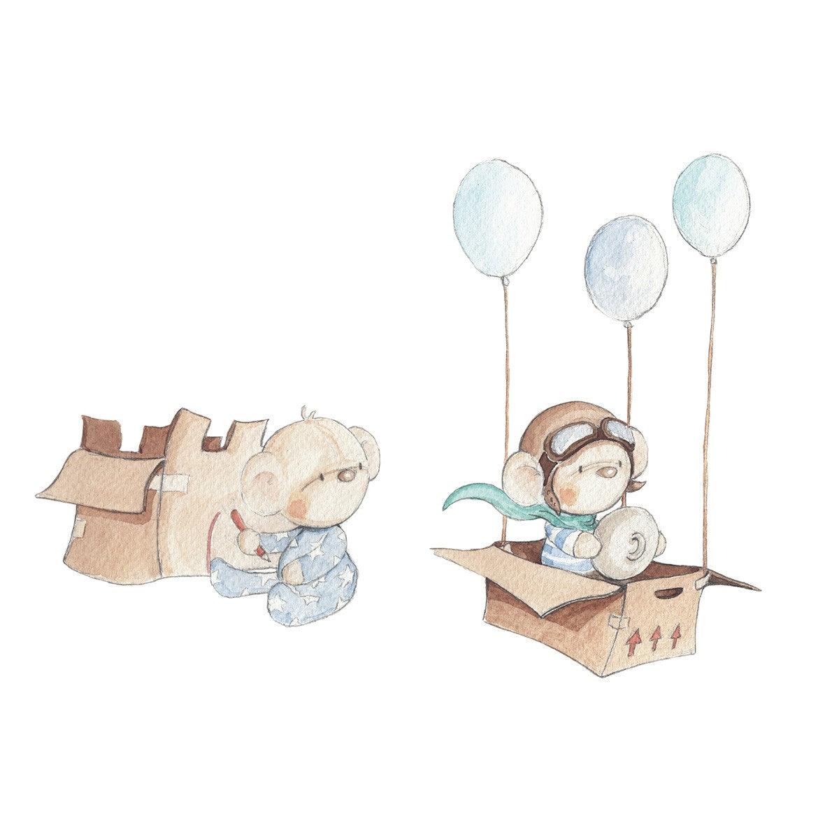 Vinilo Infantil Jugar con Caja Sueños Cigüeña - Nanetes #