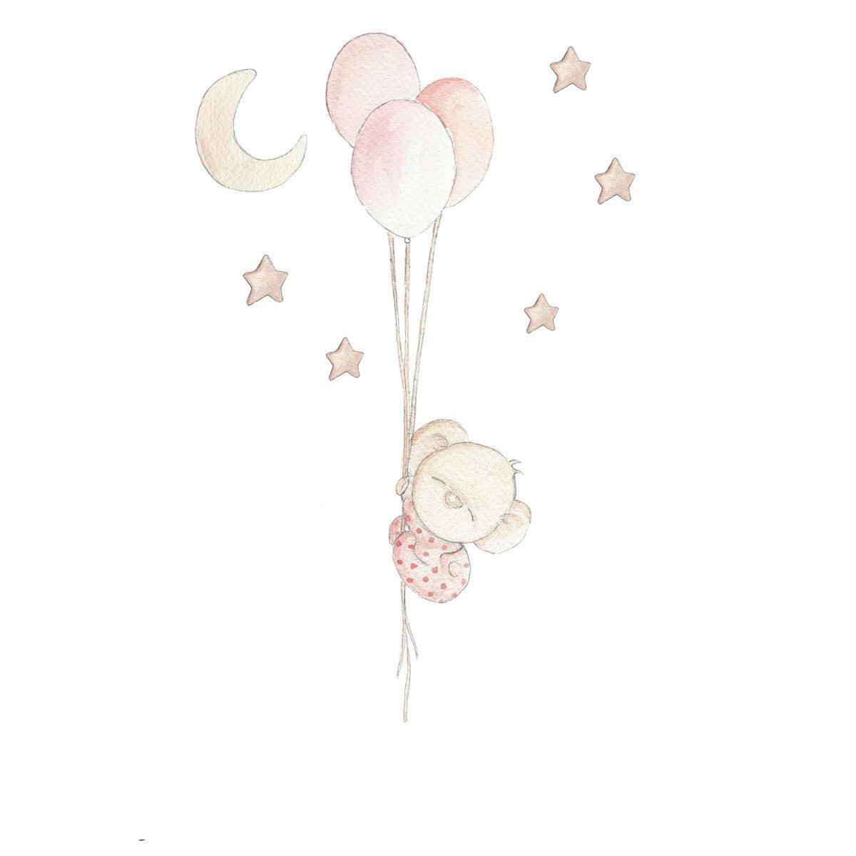 Vinilo Infantil Globo Osito Niña Sueños Cigüeña - Nanetes #
