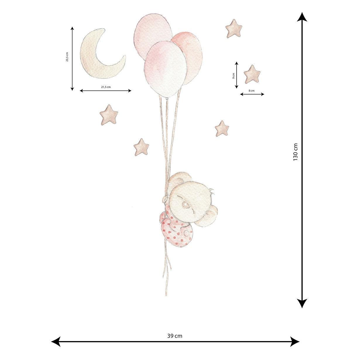 Vinilo Infantil Globo Osito Niña Sueños Cigüeña - Nanetes #