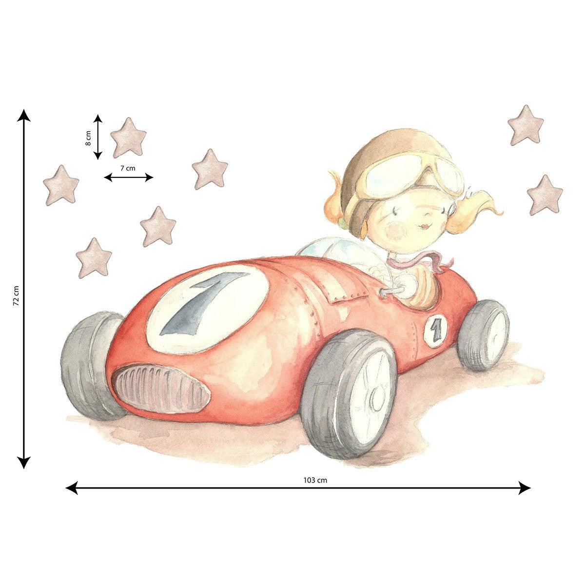 Vinilo Infantil Coche Veloz Sueños Cigüeña - Nanetes #