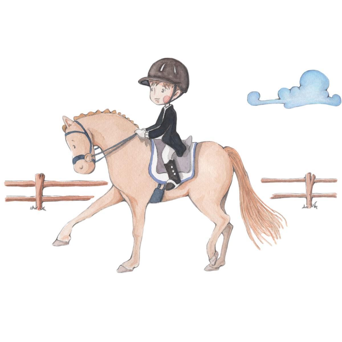 Vinilo Infantil Jinete Caballo Sueños Cigüeña - Nanetes #