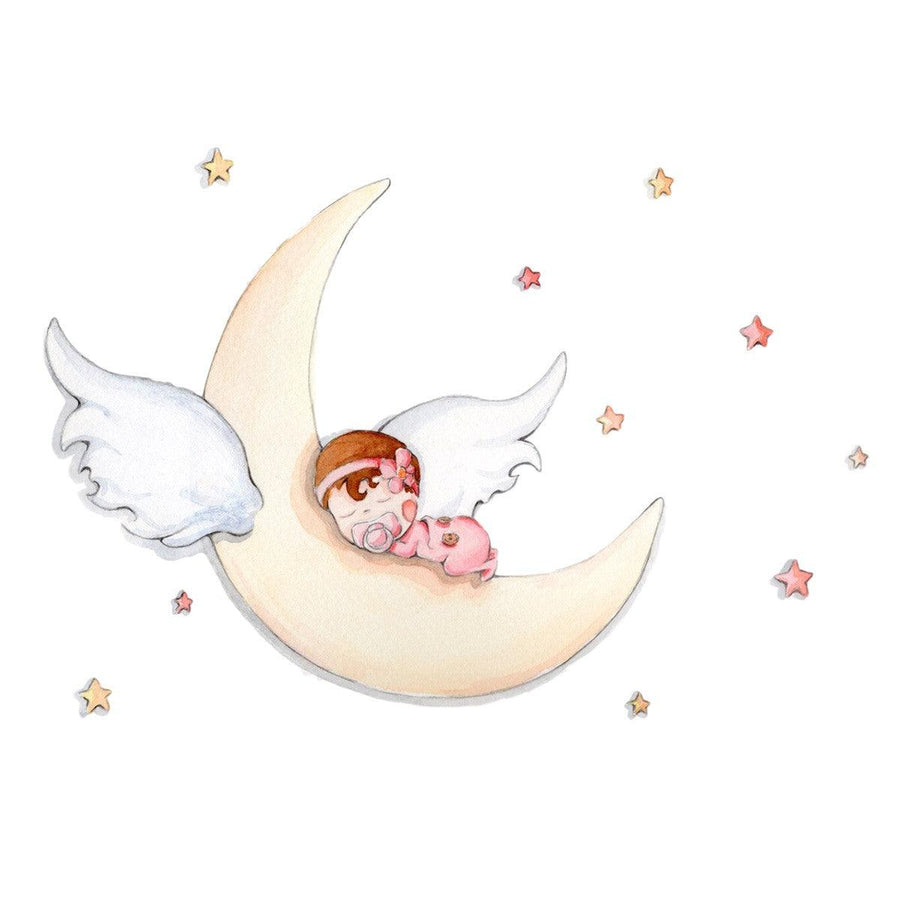 Vinilo Infantil Durmiendo Luna Sueños Cigüeña - Nanetes #