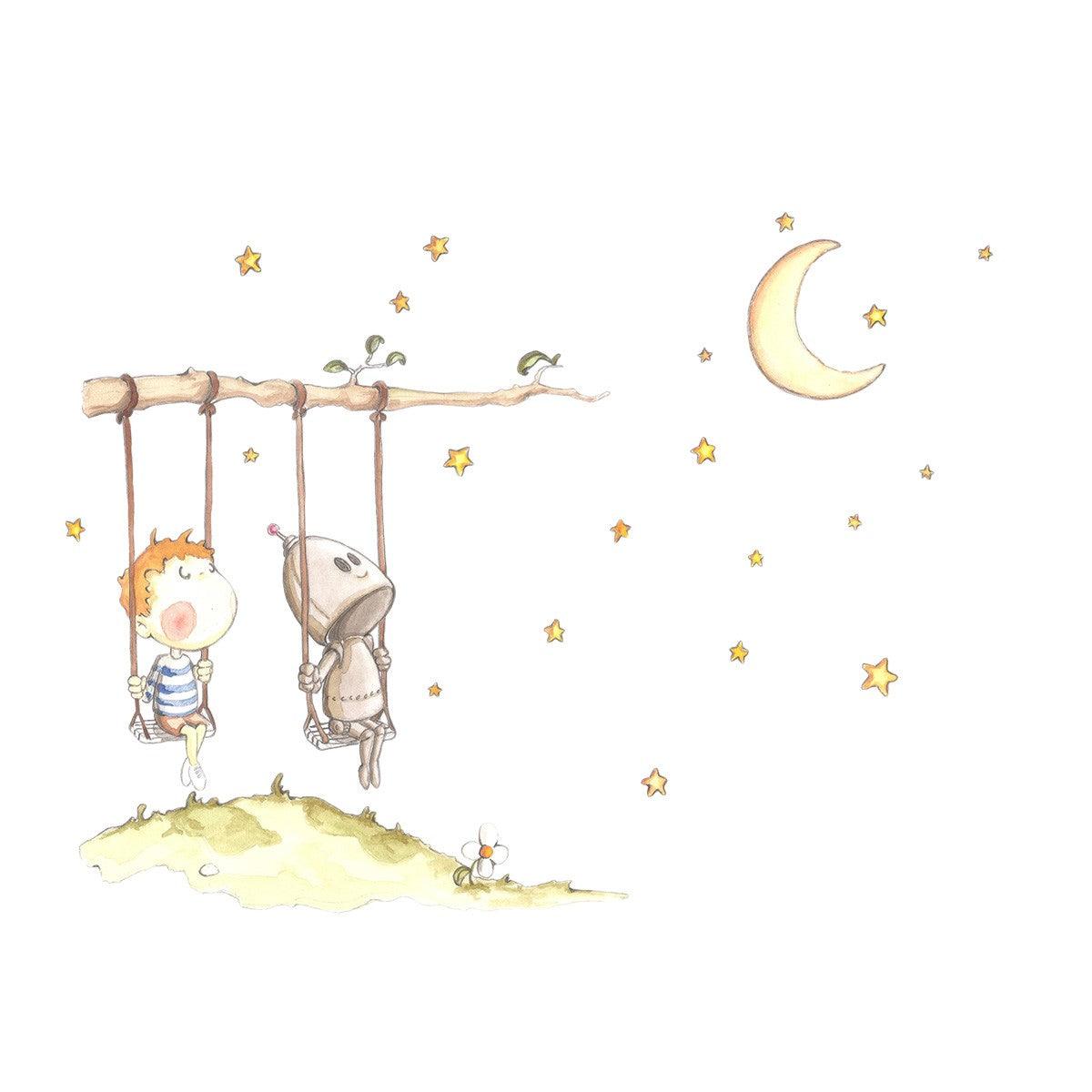 Vinilo Decorativo Infantil Un columpio un mundo Robot Sueños de Cigüeña - Nanetes #