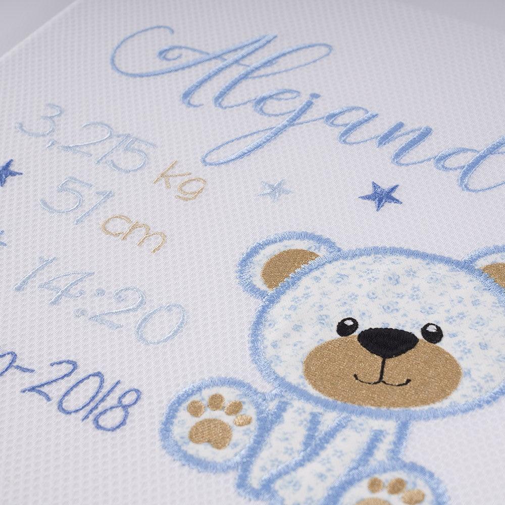 Cuadro Datos Nacimiento Bebé Personalizado Nanetes Oso Tela - Nanetes #