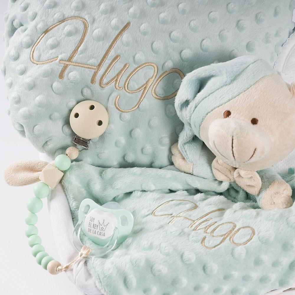 Cesta Regalo Bebe Personalizada Aguamarina Conejito Old Toy Nanetes - Nanetes #