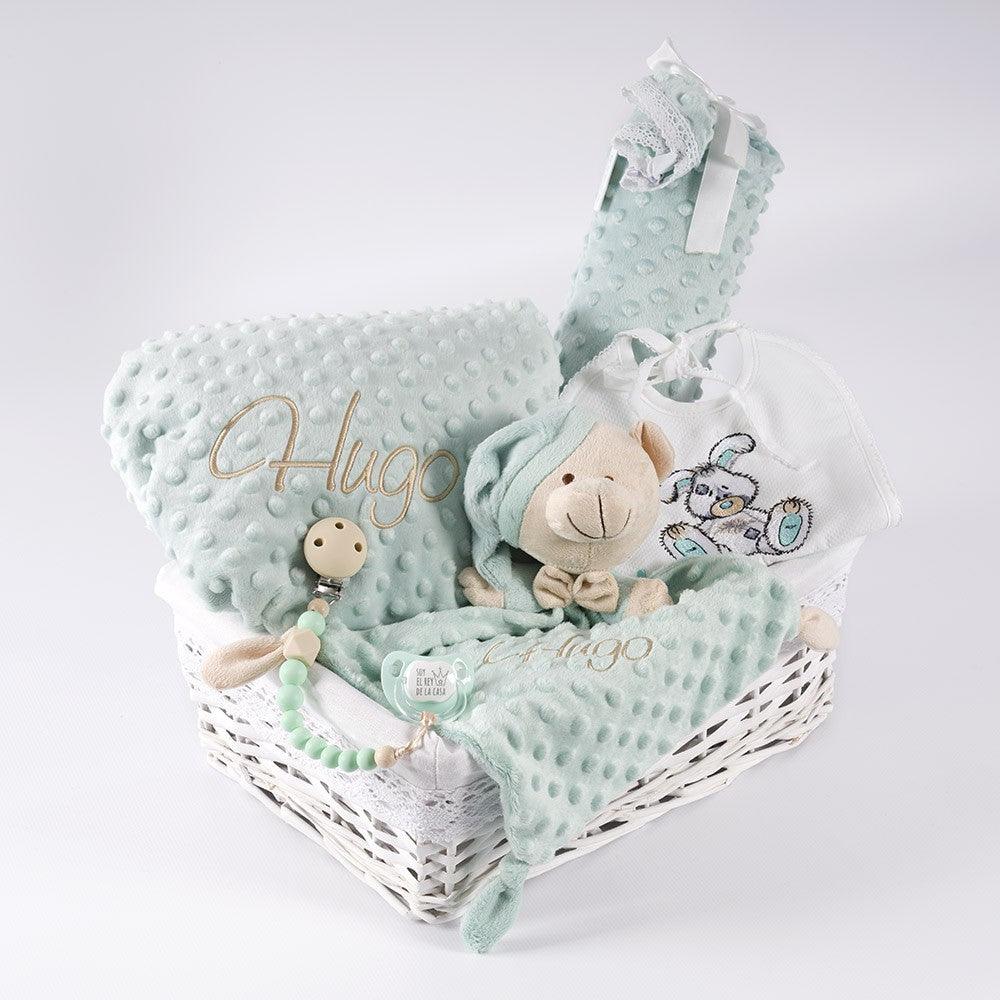 Cesta Regalo Bebe Personalizada Aguamarina Conejito Old Toy Nanetes - Nanetes #