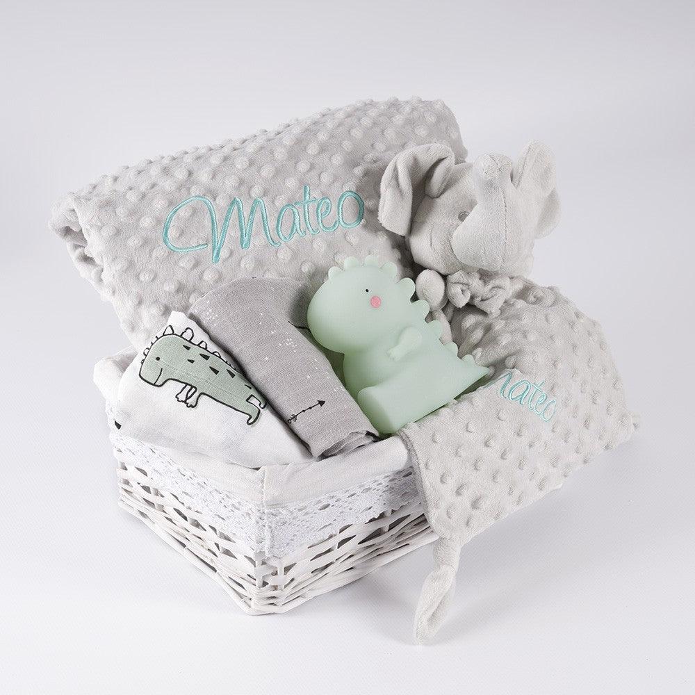 Cesta Regalo Bebe Personalizada Dino Gris - Nanetes #