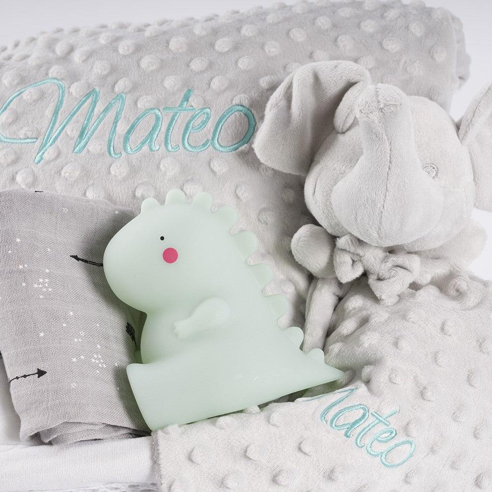 Cesta Regalo Bebe Personalizada Dino Gris - Nanetes #