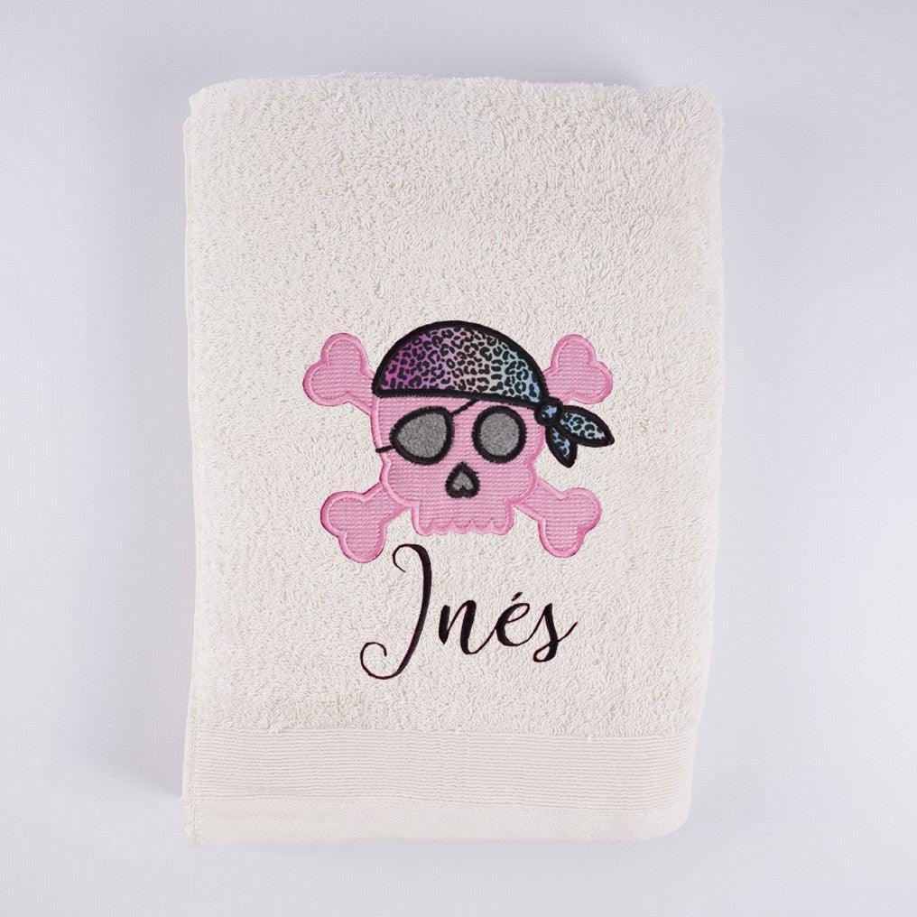 Toalla Personalizada Niña Calavera Rosa Nanetes
